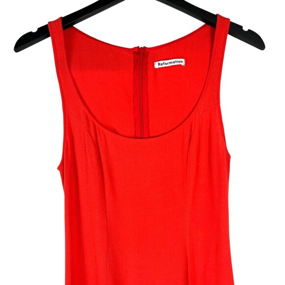 Reformation Tiegen Sleeveless Mini Dress Square Neck Slit in Coral Red Size 4 - Picture 2 of 11